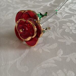 Glass Art Rose Decor with Gold Accents